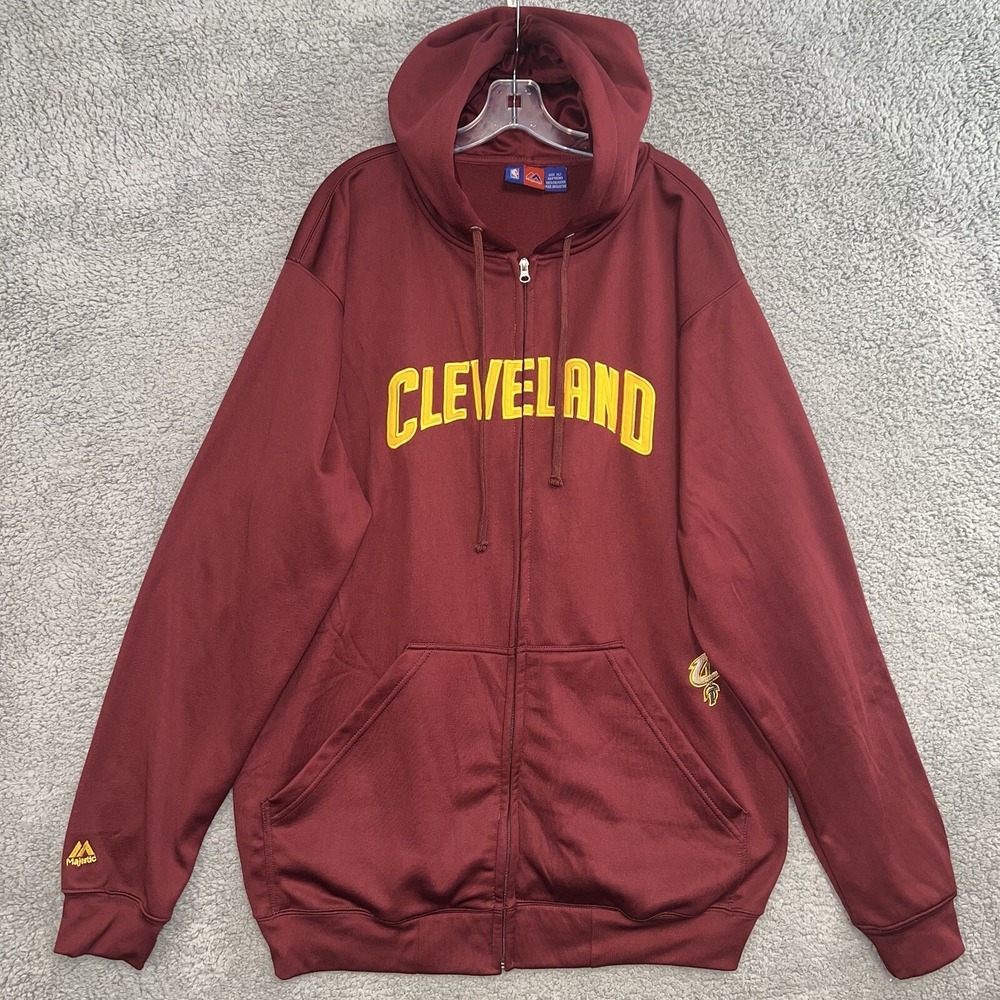 VTG Majestic Cleveland‎ Cavs Sweater XLT Red Sweatshirt Cavaliers Zip Up Hoodie